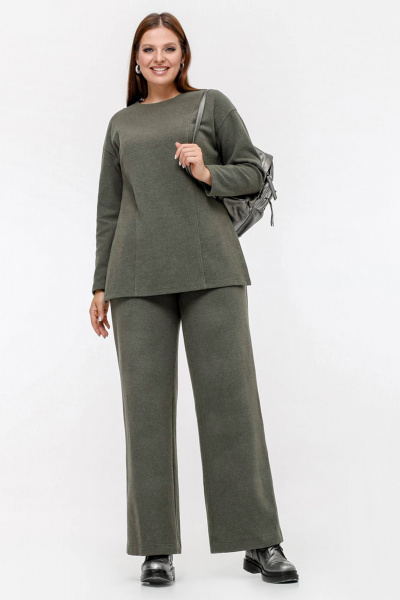Брюки с высокой посадкой и фигурной линией входа в карман La rouge 8053 хаки - фото 6