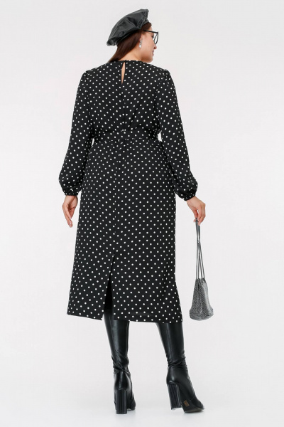 Платье прямого силуэта с карманами и поясом La rouge 5441 черный-(горошек) - фото 4