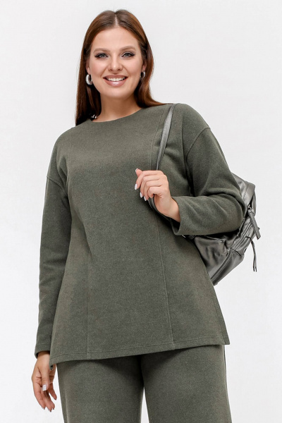 Джемпер с спущенной линией плеча и разрезами из трикотажа La rouge 3326 хаки - фото 1