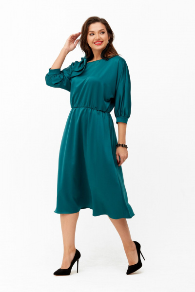 Круглогодичное платье с бретелью и бантами Andina city 8017 изумруд - фото 2