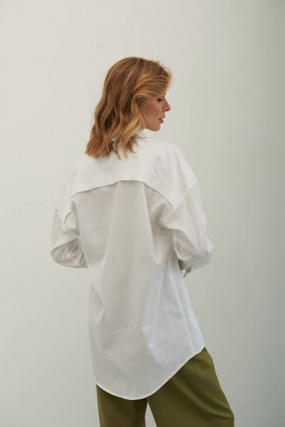 Деловая и повседневная белая рубашка из сатина с карманом Azet 48.1 белый - фото 9