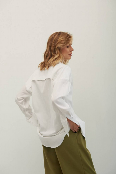 Деловая и повседневная белая рубашка из сатина с карманом Azet 48.1 белый - фото 2