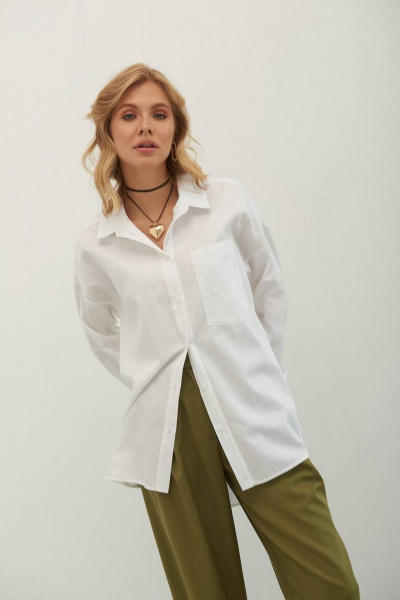 Деловая и повседневная белая рубашка из сатина с карманом Azet 48.1 белый - фото 1