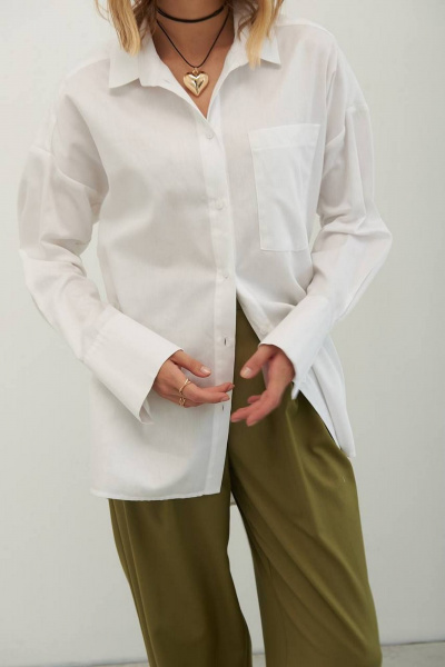 Деловая и повседневная белая рубашка из сатина с карманом Azet 48.1 белый - фото 8