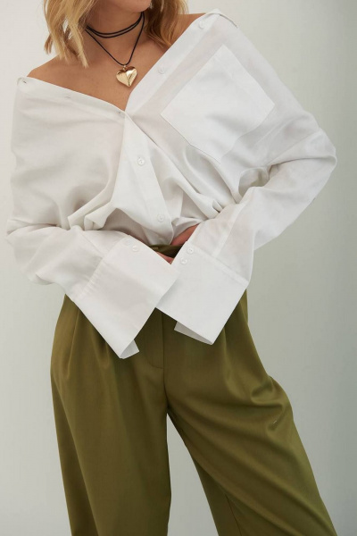 Деловая и повседневная белая рубашка из сатина с карманом Azet 48.1 белый - фото 3