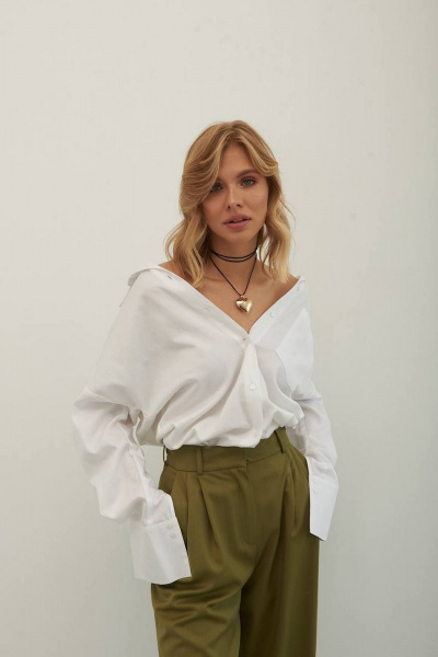 Деловая и повседневная белая рубашка из сатина с карманом Azet 48.1 белый - фото 7