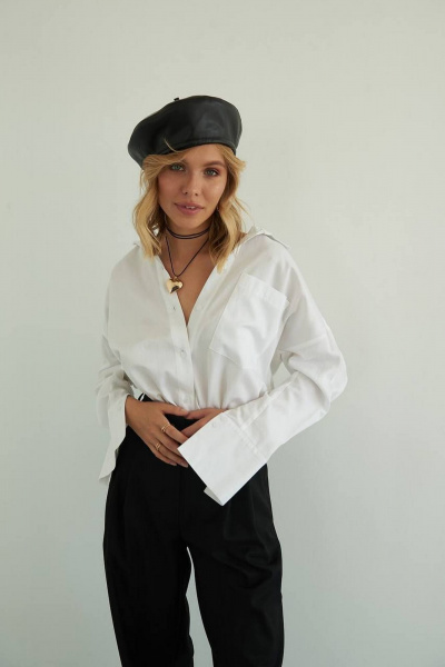 Деловая и повседневная белая рубашка из сатина с карманом Azet 48.1 белый - фото 6