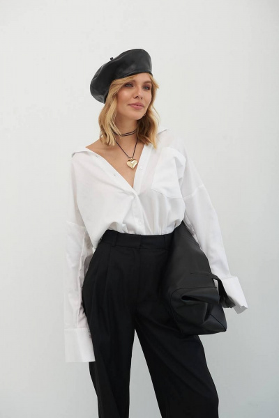 Деловая и повседневная белая рубашка из сатина с карманом Azet 48.1 белый - фото 5