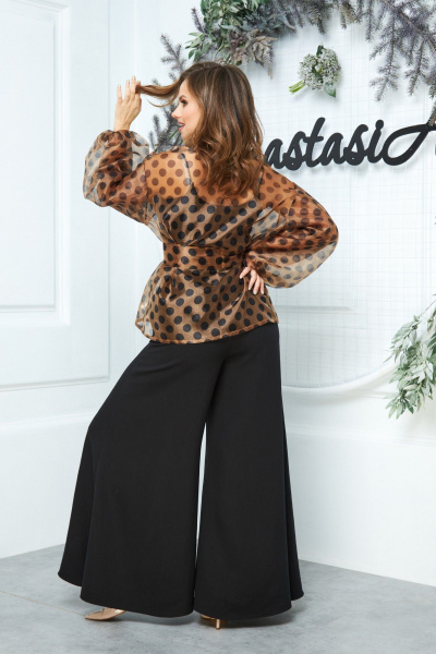 Туника из органзы с горохами и съемным поясом Anastasia 1061 кофе - фото 14