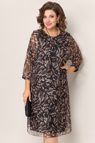 Платье из шифона с рукавом 3/4 и украшением VOLNA 1305 коричнево-бежевый - фото 2