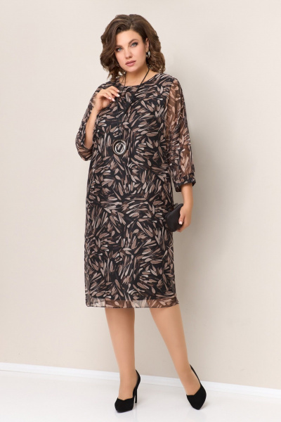 Платье из шифона с рукавом 3/4 и украшением VOLNA 1305 коричнево-бежевый - фото 1