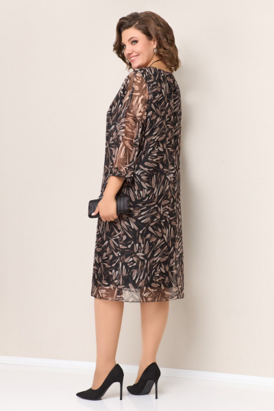 Платье из шифона с рукавом 3/4 и украшением VOLNA 1305 коричнево-бежевый - фото 3