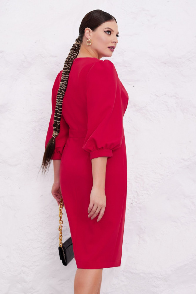Платье-футляр с запахом и объемными рукавами из костюмной ткани Lissana 4841 красный - фото 5