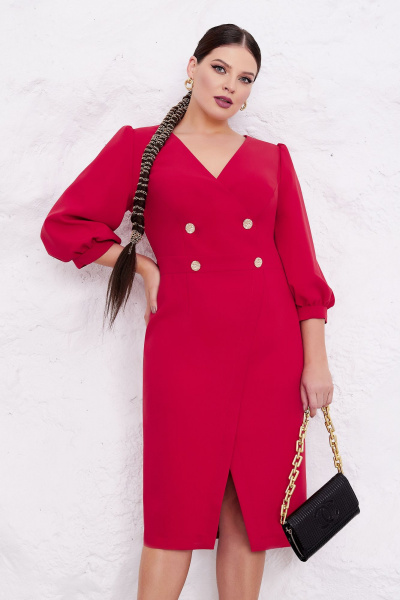 Платье-футляр с запахом и объемными рукавами из костюмной ткани Lissana 4841 красный - фото 2