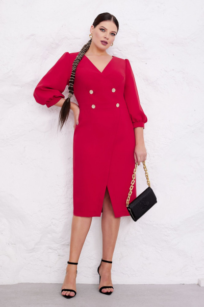 Платье-футляр с запахом и объемными рукавами из костюмной ткани Lissana 4841 красный - фото 1