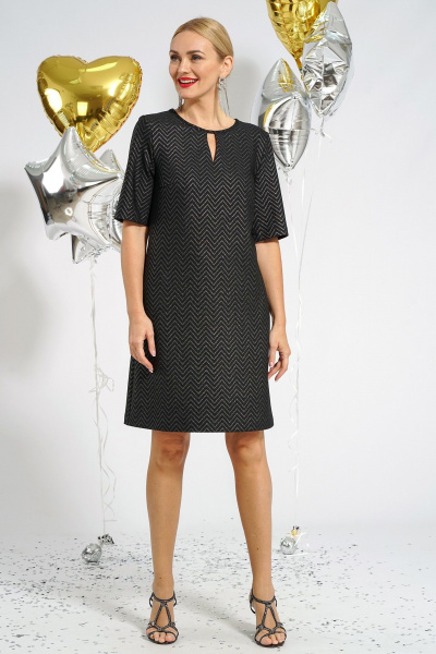 Платье трапеция из трикотажа с V-образным разрезом Alani Collection 2029 черный - фото 1