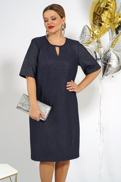 Серое трапециевидное платье из трикотажа с V-образным вырезом Alani Collection 2029 синий - фото 2