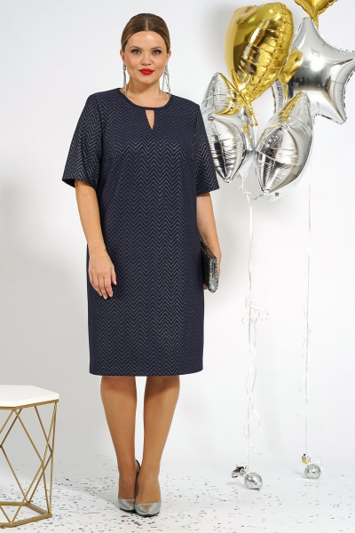 Серое трапециевидное платье из трикотажа с V-образным вырезом Alani Collection 2029 синий - фото 1