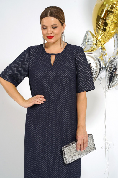 Серое трапециевидное платье из трикотажа с V-образным вырезом Alani Collection 2029 синий - фото 3