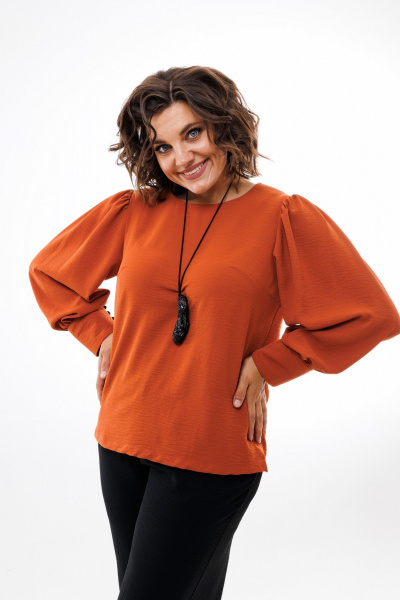 Демисезонная свободная блуза из текстиля с присборенными рукавами Anelli 730 терракот - фото 5