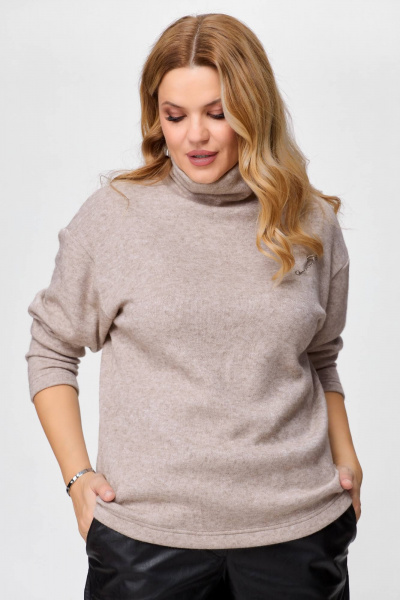 Тёплый демисезонный джемпер из трикотажа с брошью Bliss 8057 кофе - фото 5
