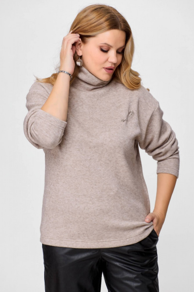 Тёплый демисезонный джемпер из трикотажа с брошью Bliss 8057 кофе - фото 4