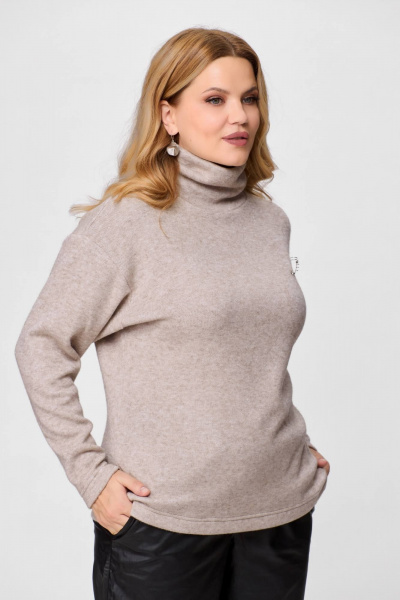 Тёплый демисезонный джемпер из трикотажа с брошью Bliss 8057 кофе - фото 3