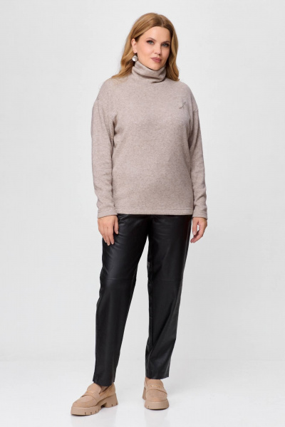 Тёплый демисезонный джемпер из трикотажа с брошью Bliss 8057 кофе - фото 1