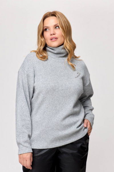 Демисезонный джемпер из трикотажа с воротником-стойкой Bliss 8057 серый - фото 2