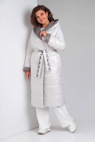 Бежевое двустороннее пальто с поясом и карманами Диомант 1893 белый-бежевый - фото 1