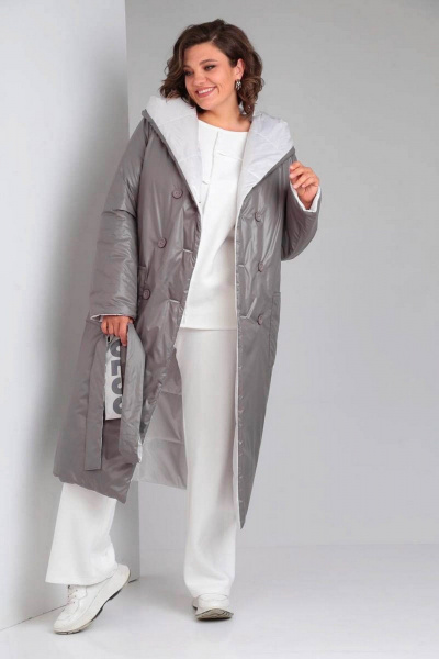 Бежевое двустороннее пальто с поясом и карманами Диомант 1893 белый-бежевый - фото 5