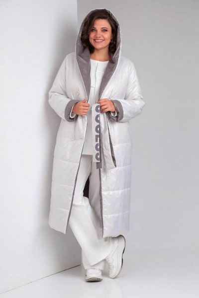 Бежевое двустороннее пальто с поясом и карманами Диомант 1893 белый-бежевый - фото 4