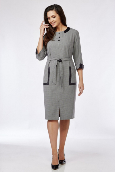 Платье прямого кроя из текстиля с эко-кожей и поясом на каждый день Matini 3.1649/1 - фото 6