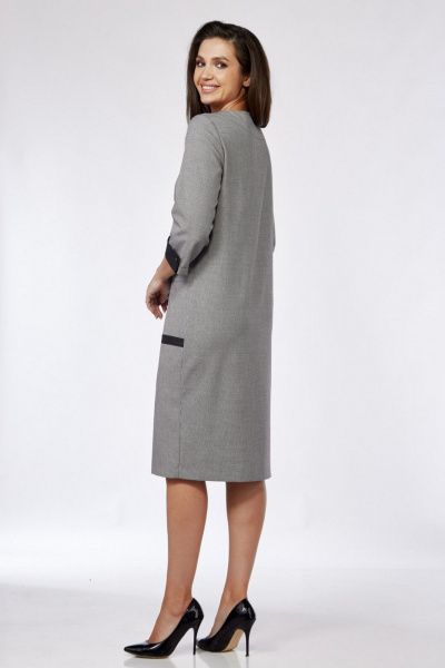 Платье прямого кроя из текстиля с эко-кожей и поясом на каждый день Matini 3.1649/1 - фото 5