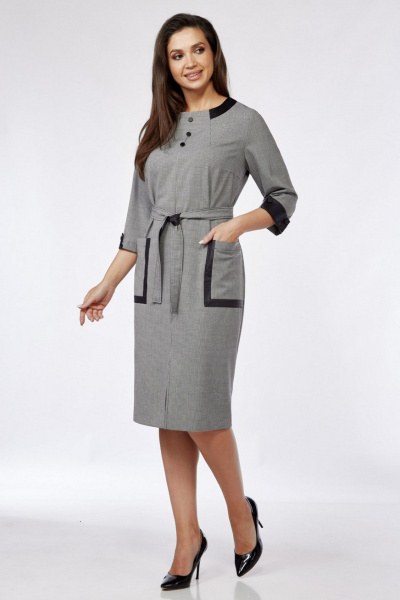 Платье прямого кроя из текстиля с эко-кожей и поясом на каждый день Matini 3.1649/1 - фото 4