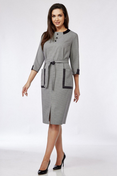 Платье прямого кроя из текстиля с эко-кожей и поясом на каждый день Matini 3.1649/1 - фото 3