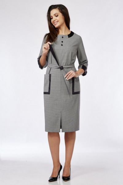 Платье прямого кроя из текстиля с эко-кожей и поясом на каждый день Matini 3.1649/1 - фото 2