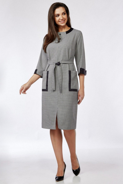 Платье прямого кроя из текстиля с эко-кожей и поясом на каждый день Matini 3.1649/1 - фото 1
