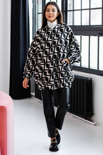 Демисезонный городской бомбер с пятнами и прорезными карманами Ivera 3043 черный, молочный - фото 7