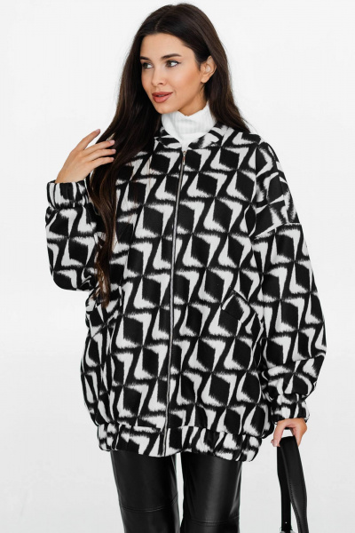 Демисезонный городской бомбер с пятнами и прорезными карманами Ivera 3043 черный, молочный - фото 1