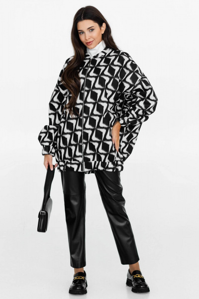 Демисезонный городской бомбер с пятнами и прорезными карманами Ivera 3043 черный, молочный - фото 4