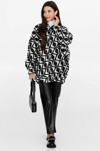 Демисезонный городской бомбер с пятнами и прорезными карманами Ivera 3043 черный, молочный - фото 3