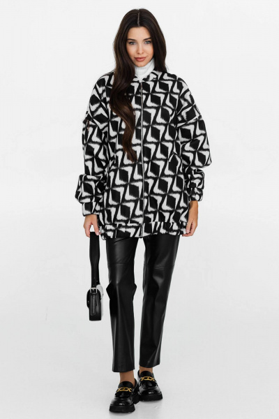 Демисезонный городской бомбер с пятнами и прорезными карманами Ivera 3043 черный, молочный - фото 2