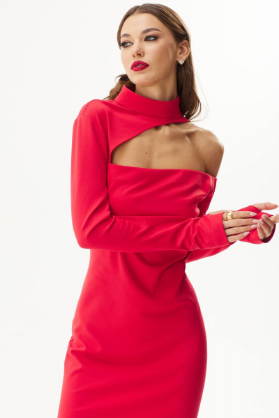 Трикотажное платье с асимметричным вырезом и разрезом Vesnaletto 3665-1 - фото 7