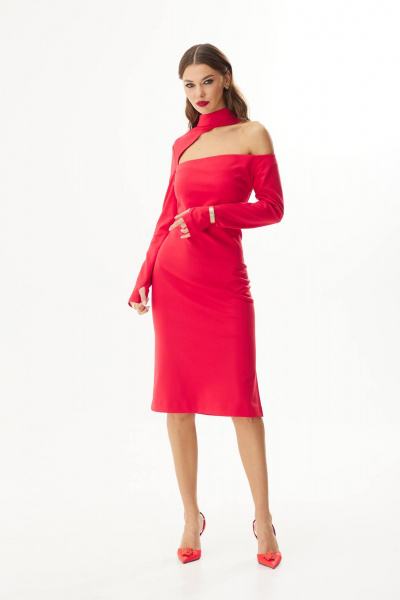 Трикотажное платье с асимметричным вырезом и разрезом Vesnaletto 3665-1 - фото 3