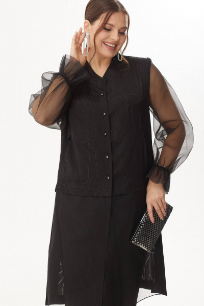 Нарядный костюм с блузкой из текстиля и брюками Koketka i K 1098 черный - фото 8