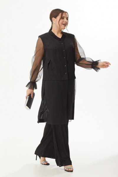 Нарядный костюм с блузкой из текстиля и брюками Koketka i K 1098 черный - фото 5