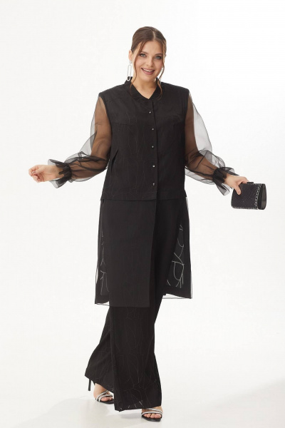 Нарядный костюм с блузкой из текстиля и брюками Koketka i K 1098 черный - фото 3
