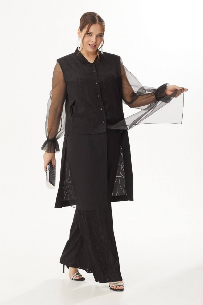 Нарядный костюм с блузкой из текстиля и брюками Koketka i K 1098 черный - фото 2