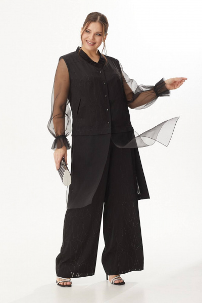 Нарядный костюм с блузкой из текстиля и брюками Koketka i K 1098 черный - фото 1